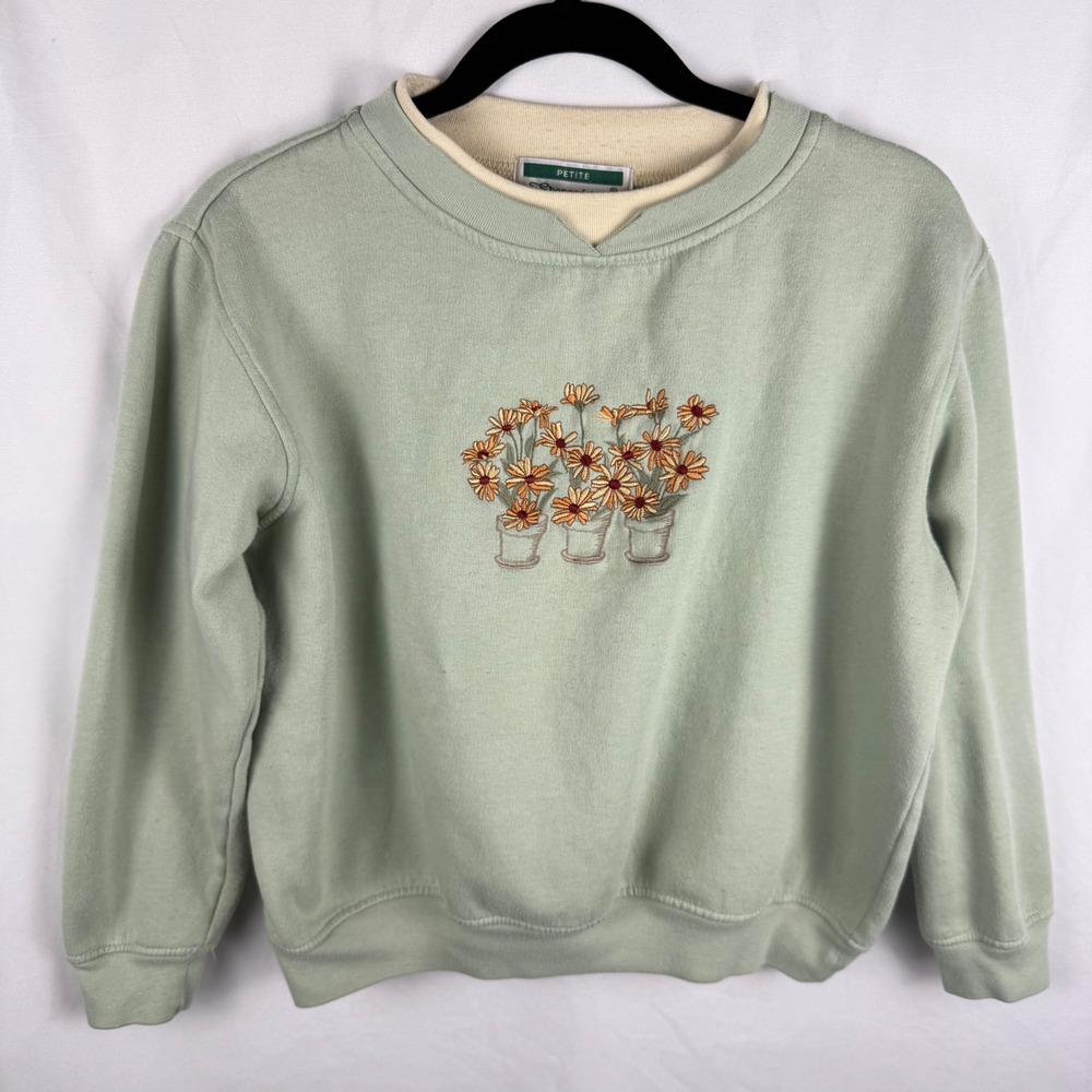 Shenanigans Vintage Embroidered Sweatshirt Large Petite Cottagecore Flowers